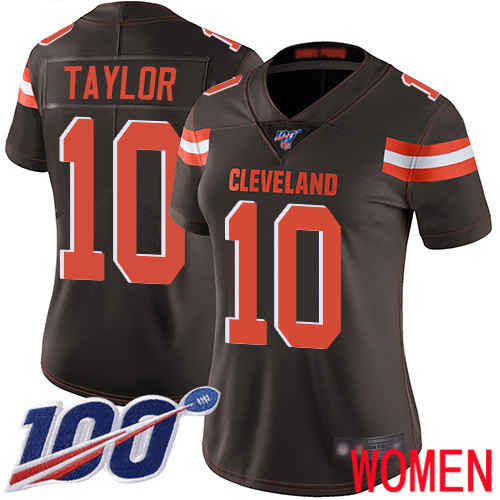 Cleveland Browns Taywan Taylor Women Brown Limited Jersey 10 NFL Football Home 100th Season Vapor Untouchable